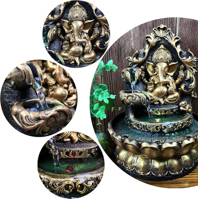 Ganesha Statuen Zimmerbrunnen, Elefanten-Buddah Statut Tischbrunnen mit rollender Kugel, Zen-Brunnen