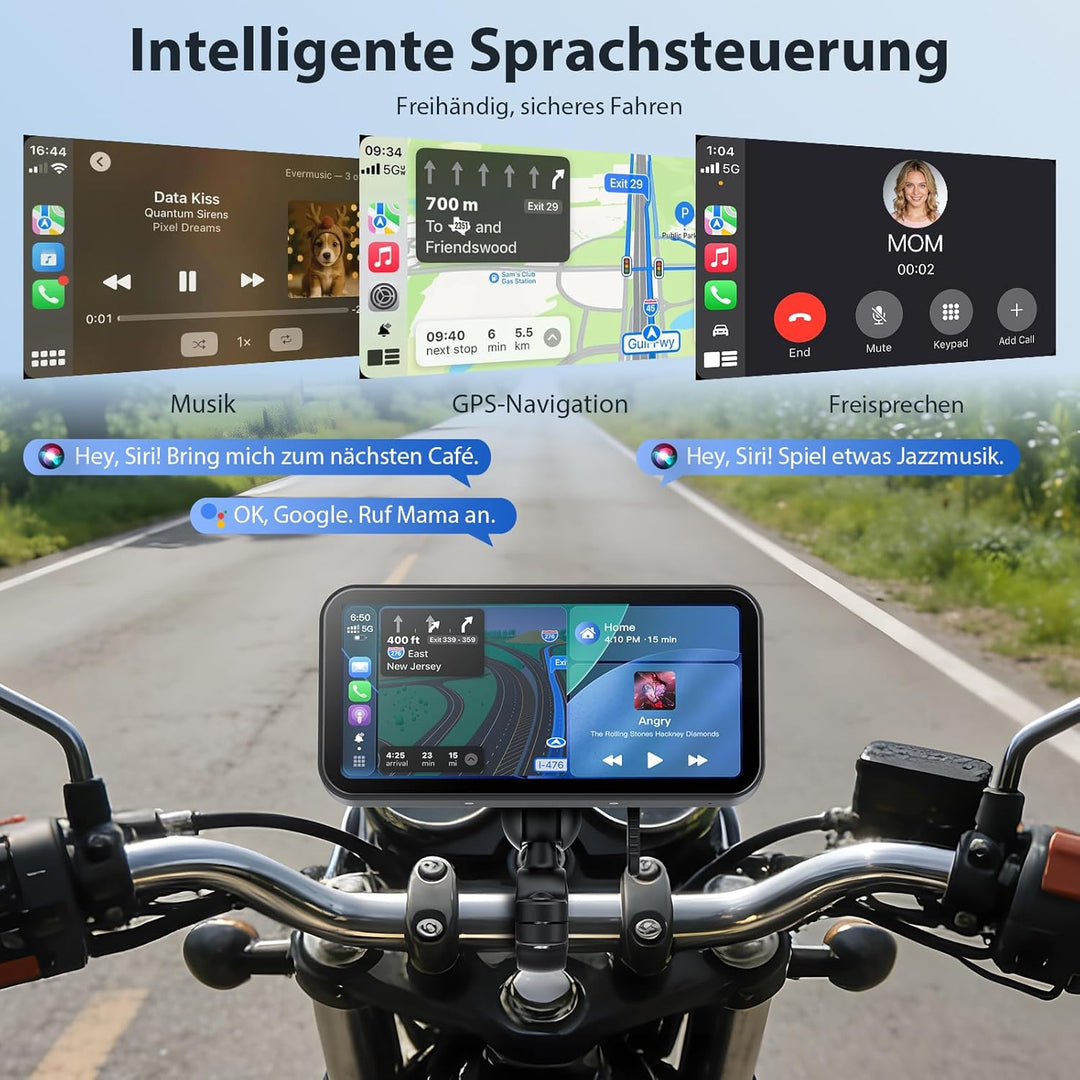 A622 Motorrad CarPlay 6.25 Zoll-Touchscreen-Display, kabelloses CarPlay und Android Auto, IP67 wasse