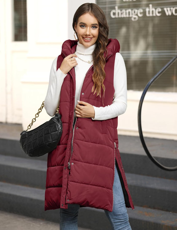 Yuson Girl Lange Jacke Weste für Damen Ärmellose Kapuzenweste Steppweste Damen Lang Winteroberbeklei