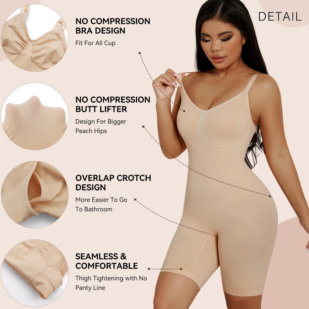 SHEKINI Shapewear Damen Body Shaper Bodysuit Nahtlos V-Ausschnitt Formende Bodys Bauchweg Ganzkörper