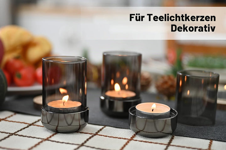 Faveaux Teelichthalter Glas Metall Teelichtgläser Kerzenhalter Schwarz Windlicht Glas Deko Geschenke