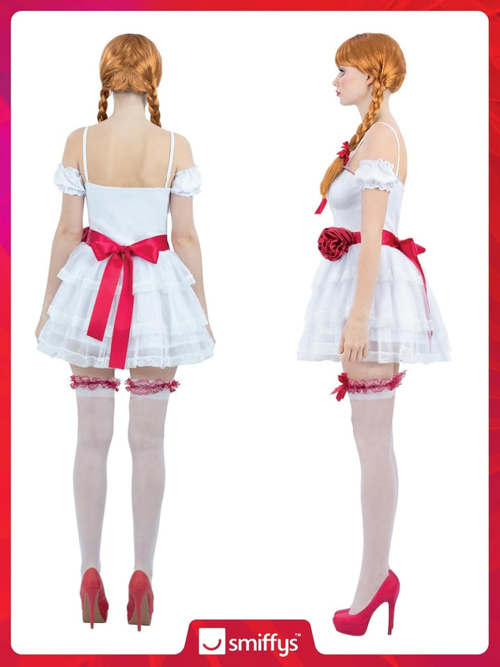 Smiffys 81003 Annabelle Minikleid Kostüm, Damen, Weiss & Rot X-Small (UK 4-6), X-Small (UK 4-6)