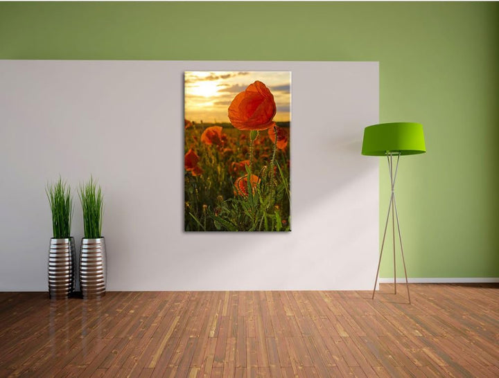 Pixxprint Mohnfeld, Format: 100x70 auf Leinwand, XXL riesige Bilder fertig gerahmt mit Keilrahmen, K