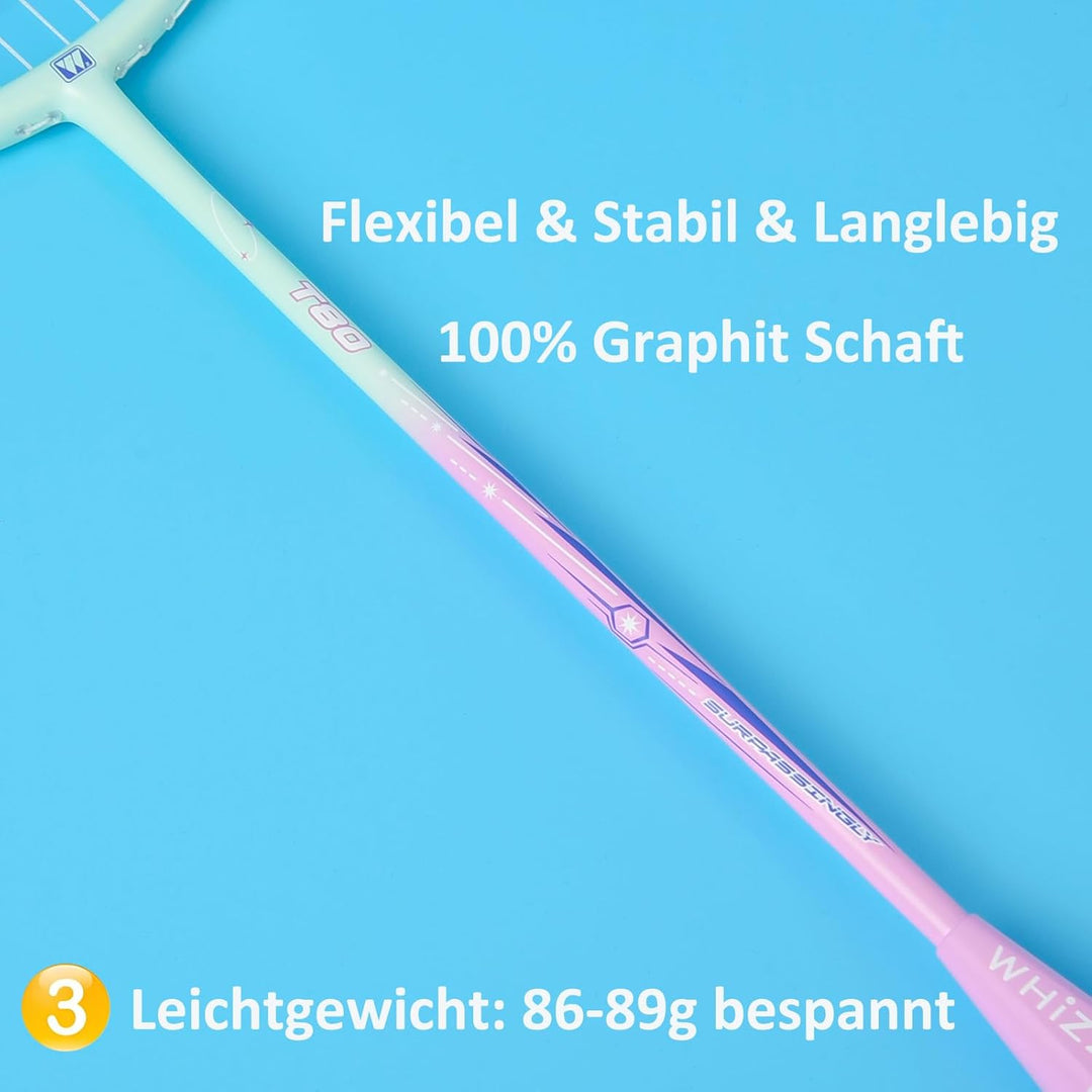 WHiZZ Carbon Badminton Schläger Set, Leichter Graphit Badmintonschläger Federball Set für Training,