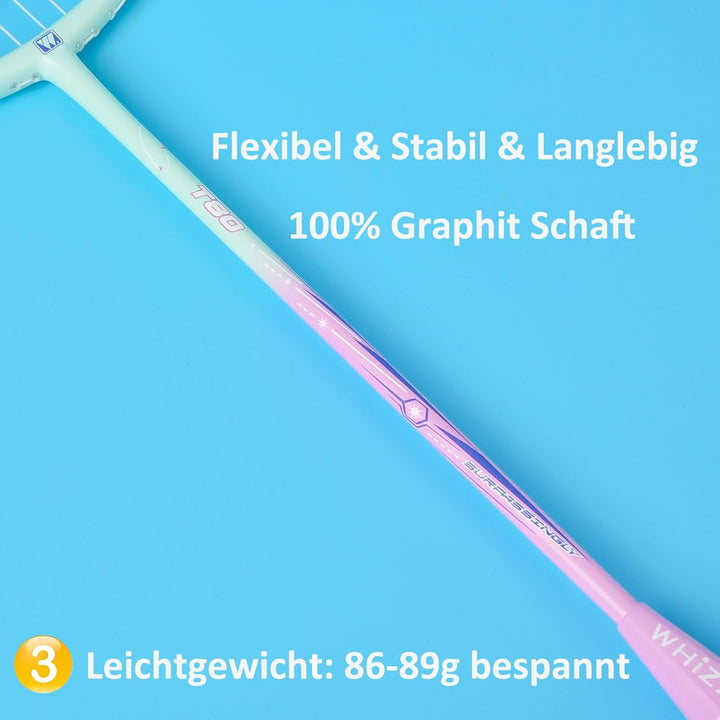 WHiZZ Carbon Badminton Schläger Set, Leichter Graphit Badmintonschläger Federball Set für Training,