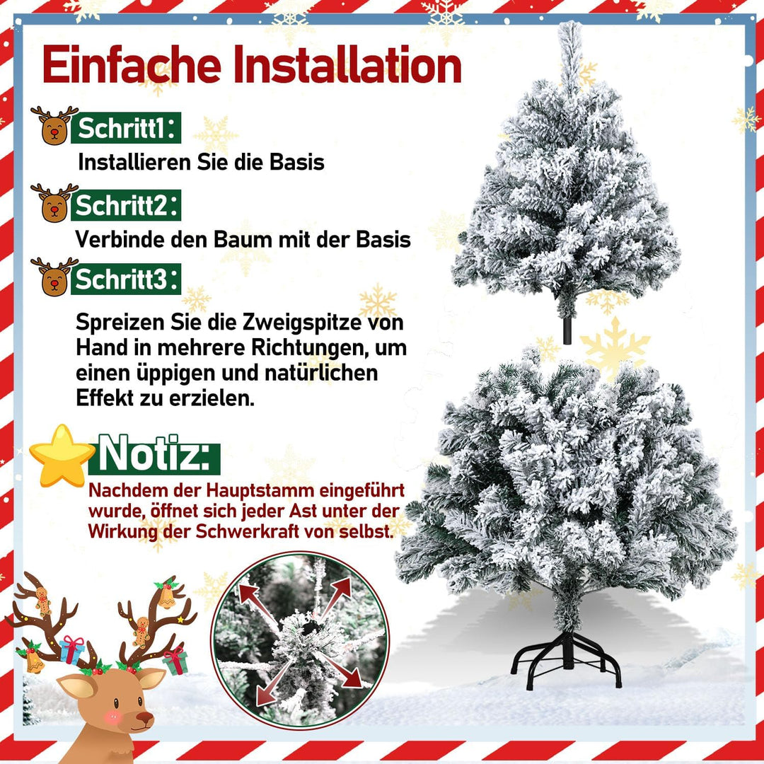 Tubiaz Künstlicher Weihnachtsbaum mit Schnee, 120cm Künstlicher Christbaum für Weihnachtsdeko, Tanne