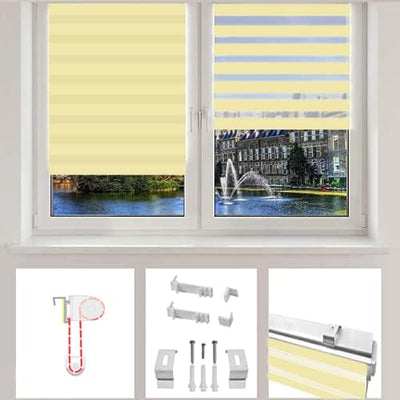 Eurohome Doppelrollo Klemmfix ohne Bohren, Duo Rollo,120cm x 130cm (Stoffbreite 116 cm) Beige Transp