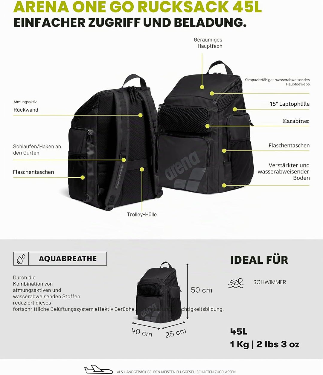 Arena One Go 45L Backpack One Size Einheitsgrösse Orange, Einheitsgrösse Orange
