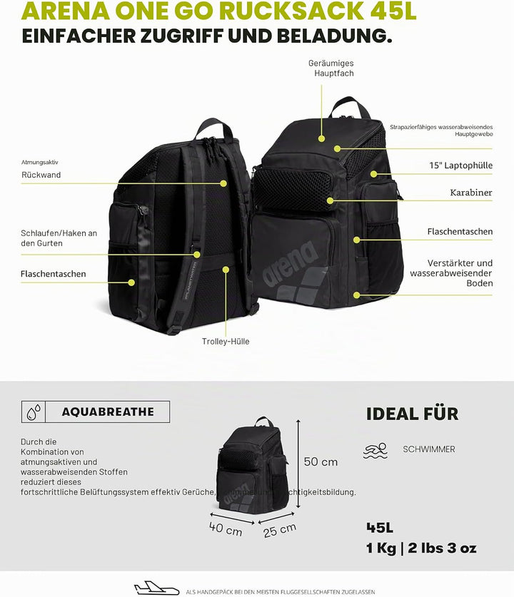 ARENA One Go Schwimm Sport Reise Rucksack Ice, Ice