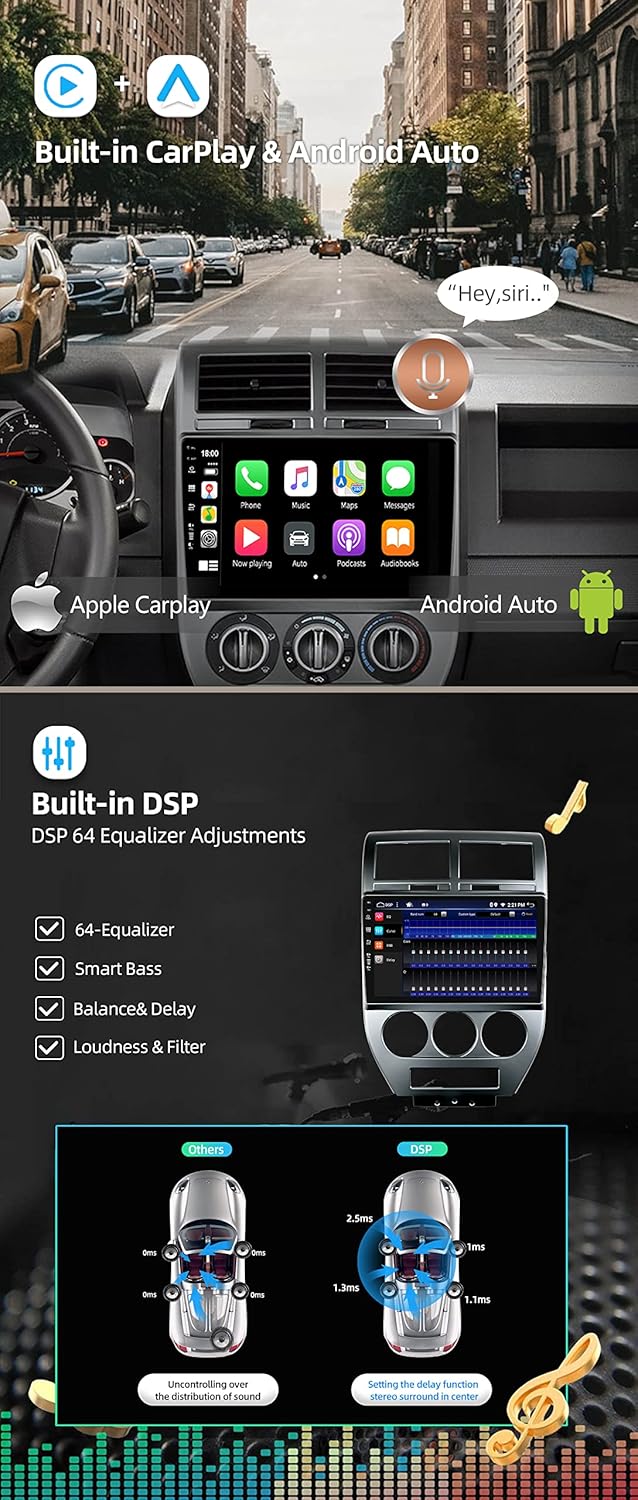 JOYX - [6G+128G] - Android 15 IPS Autoradio Passt für Jeep Compass 1 MK (2006-2010) - Kabellos CarPl