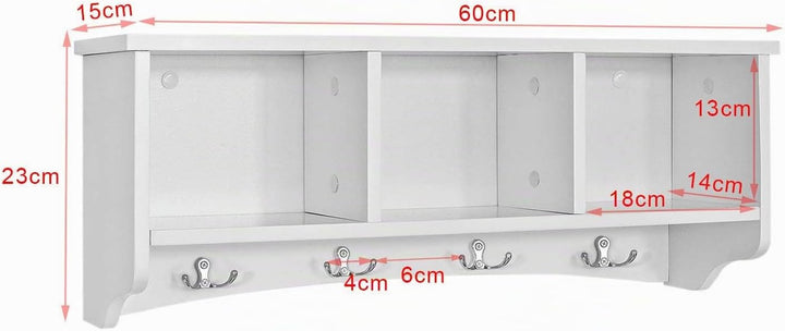 SoBuy® FRG48-W Wandgarderobe,Wandhaken, Hängeregal, Badezimmerschrank,mit 4 Haken,weiss, B 60 cm B:6
