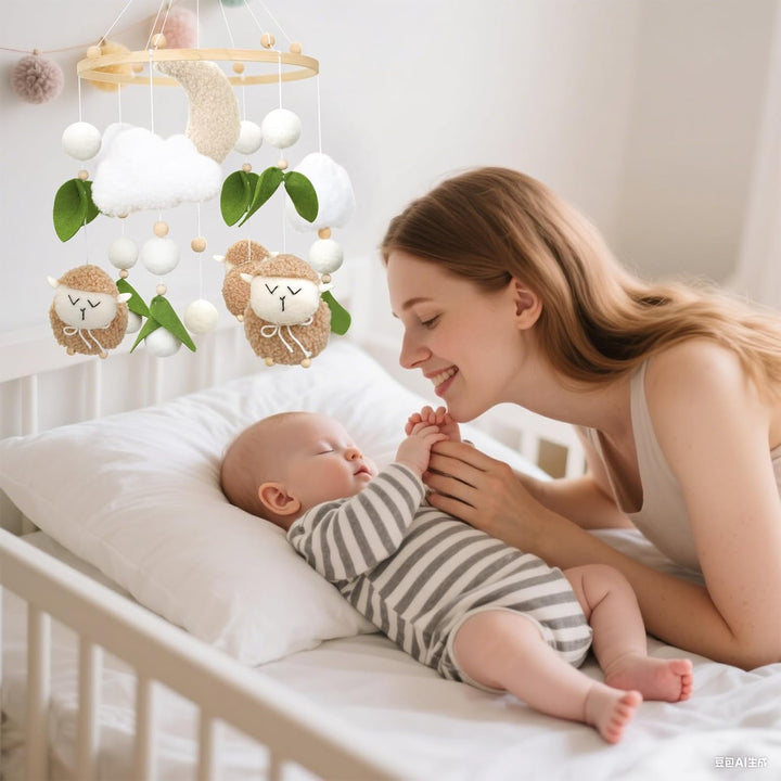 Baby Mobile Baby Windspiele, Babybett Mobile mit Drei Schaf, Mobile Wickeltisch Hängende Bettglocke,