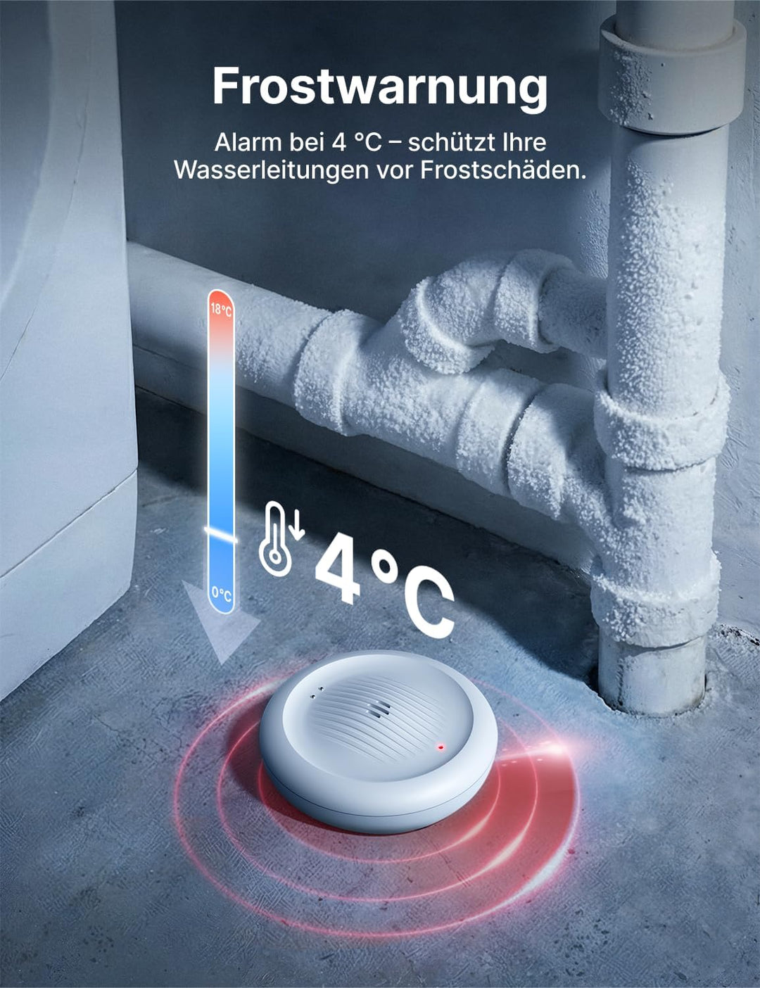 X-Sense 3er Set WLAN-Wassermelder mit Frostwarnung, Tieftemperatur-Melder, Smarter Sensor mit App-Be