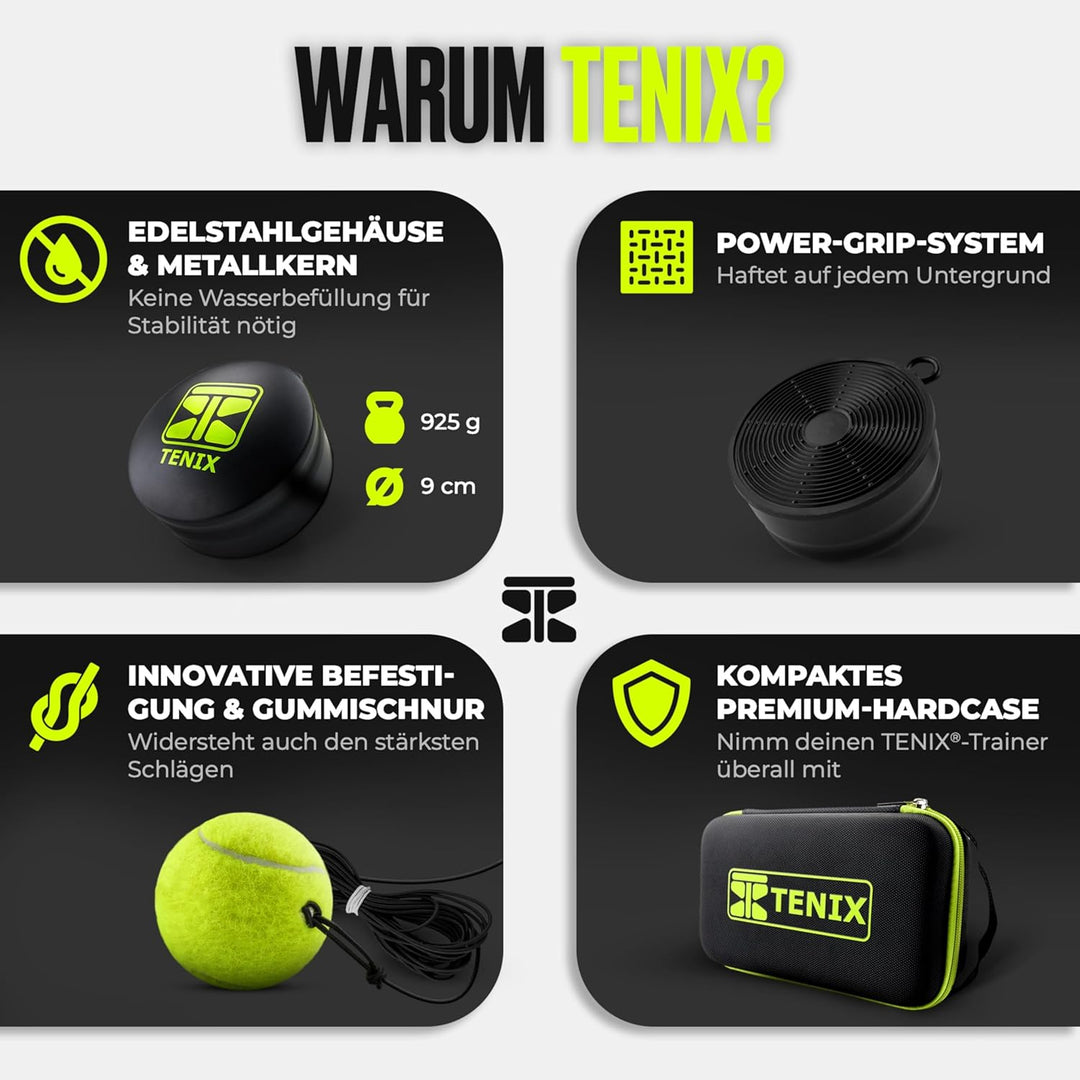 TENIX® Tennis-Trainer Set [mit Power-Grip-System] Tennis Trainingsgerät für Kinder & Erwachsene | Te