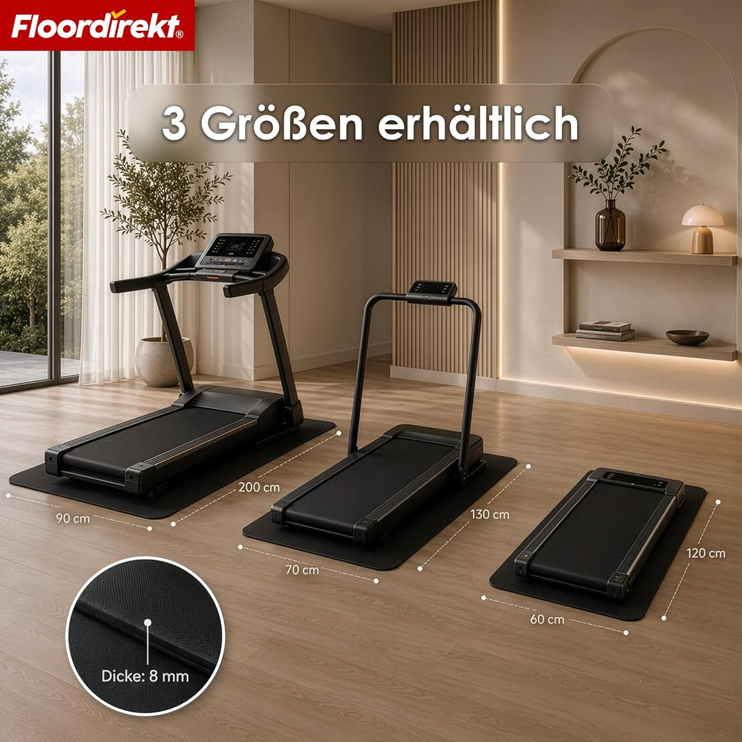 Floordirekt Bodenschutzmatte Fitnessgerät Laufband Matte 8mm Dicke - rutschfest stossdämpfend - Fitn