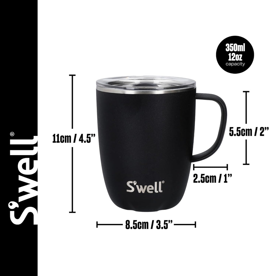 Swell Becher mit Henkel, Schwarz Onyx, 350ml. Vakuumisolierter Edelstahl-Reisebecher mit Griff, Reis