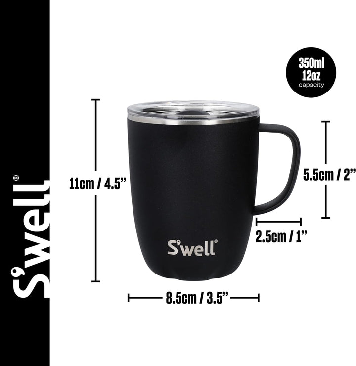 Swell Becher mit Henkel, Schwarz Onyx, 350ml. Vakuumisolierter Edelstahl-Reisebecher mit Griff, Reis