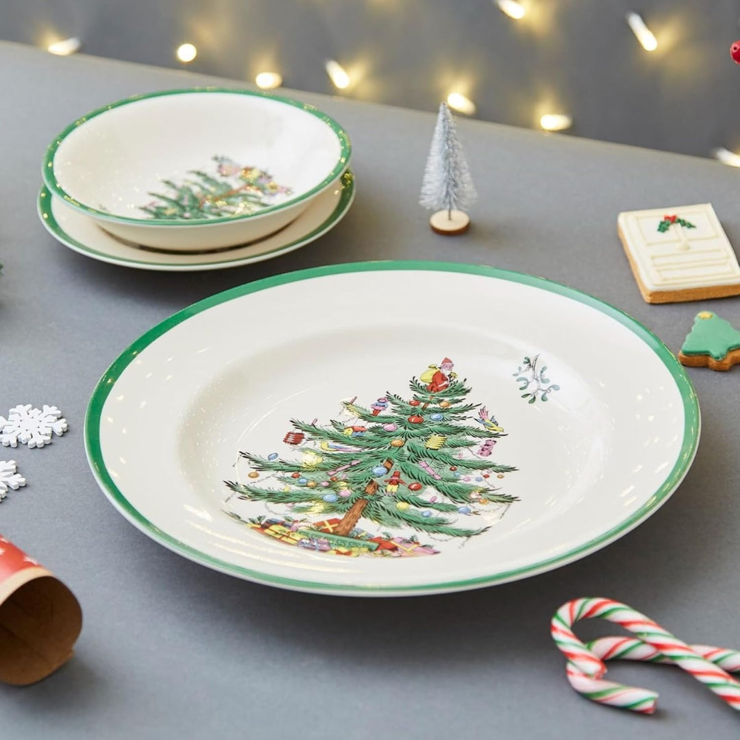 Spode Christmas Tree 25,4 cm Essteller-Set mit 4 Stück – Geschirr im Weihnachtsdesign (grün)