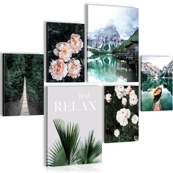 Novart Wandbilder Set See Berge grün Natur - KEIN EXTRA RAHMEN BENÖTIGT - Modern Deko - Wohnzimmer S