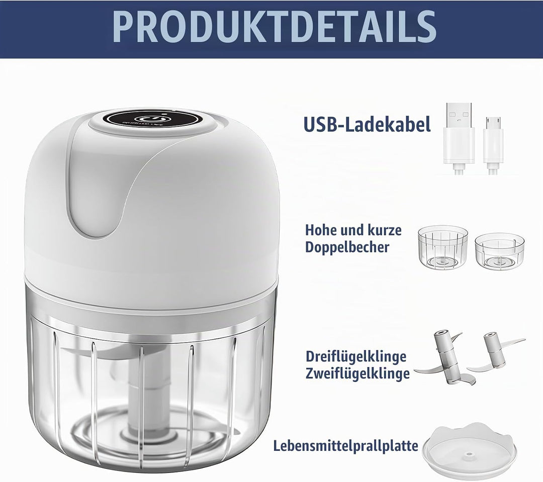 BAIFULAI Zerkleinerer Elektrisch Mini, Zwiebelschneider, 100ml&amp; 250ml Becherkörper, Multizerkleinere