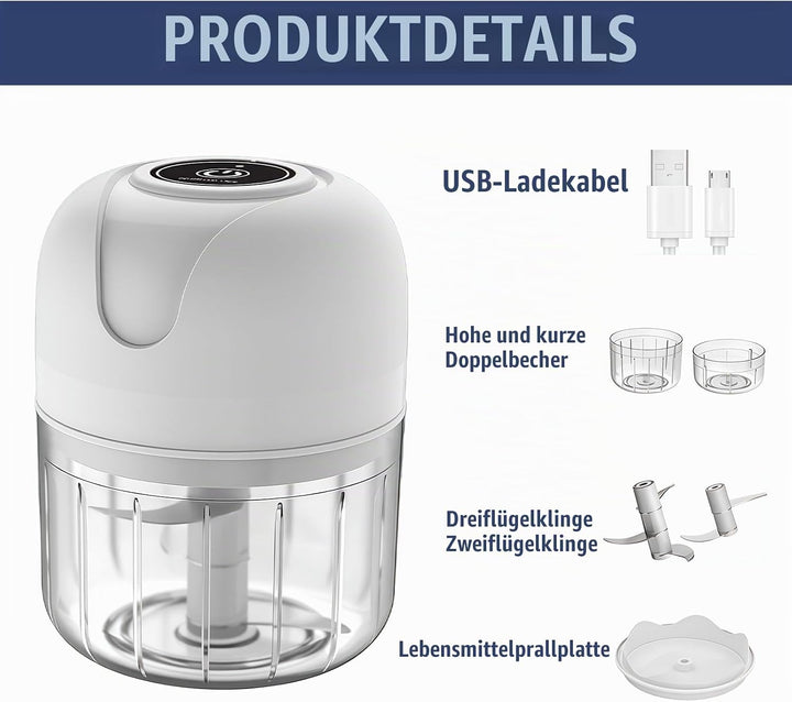 BAIFULAI Zerkleinerer Elektrisch Mini, Zwiebelschneider, 100ml&amp; 250ml Becherkörper, Multizerkleinere