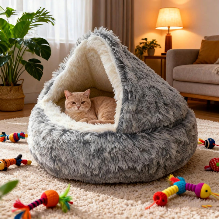 65cm Ø Flauschig Haustierbett Waschbar Katzenbett Hundebett Plüsch Katzenkissen Warm Kuschelbett mit