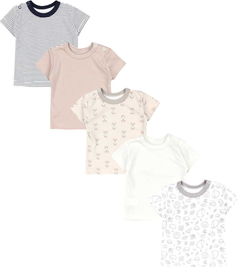 TupTam Baby Jungen Kurzarm T-Shirt mit Aufdruck Unifarben Sterne Streifen 5er Set 56 Igel Füchse Str