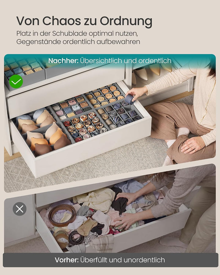 SONGMICS Schubladen-Organizer aus Vliesstoff, Faltbare Aufbewahrungsboxen, 6er Set, 28 x 26 x 10 cm