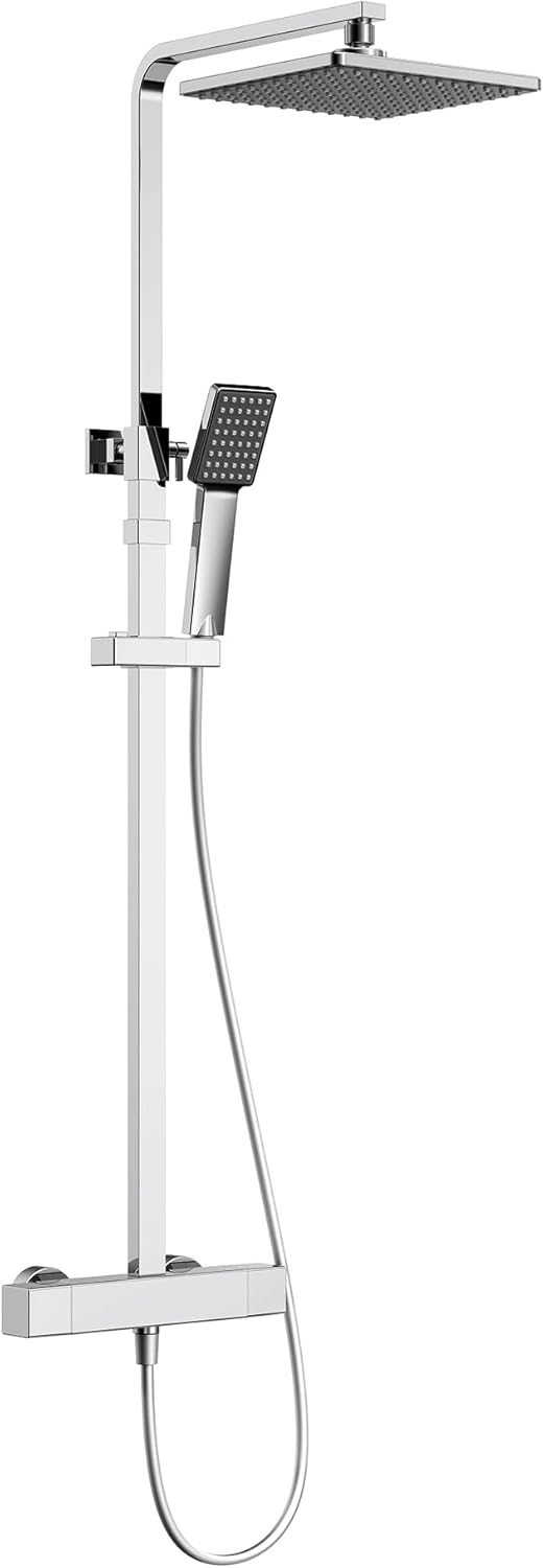 HOMELODY Duschsystem mit Thermostat Chrom, Duscharmatur Edelstahl Regendusche mit Armatur, Duscharma
