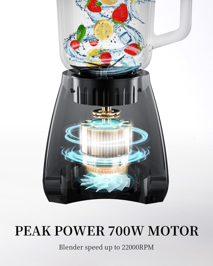 SHARDOR Standmixer, 700 W Spitzenleistung smoothie maker mit 1,5-Liter-Glasbehälter, Edelstahl 6-Kli