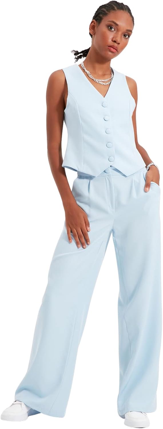 TRENDYOL Damen Wide Leg Hose Pants 38 Light Blue, 38 Light Blue
