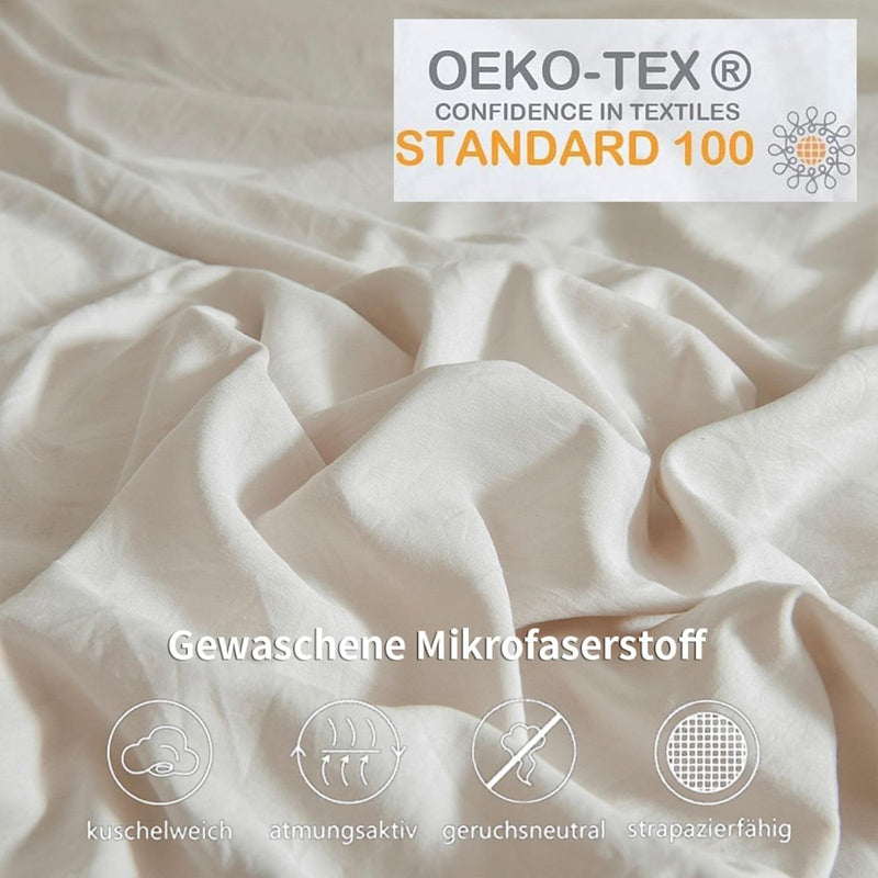 Freyamy Böhmen Bettwäsche 135x200cm 4teilig Beige Pom Pom Boho Chic Wendebettwäsche Gewaschene Micro