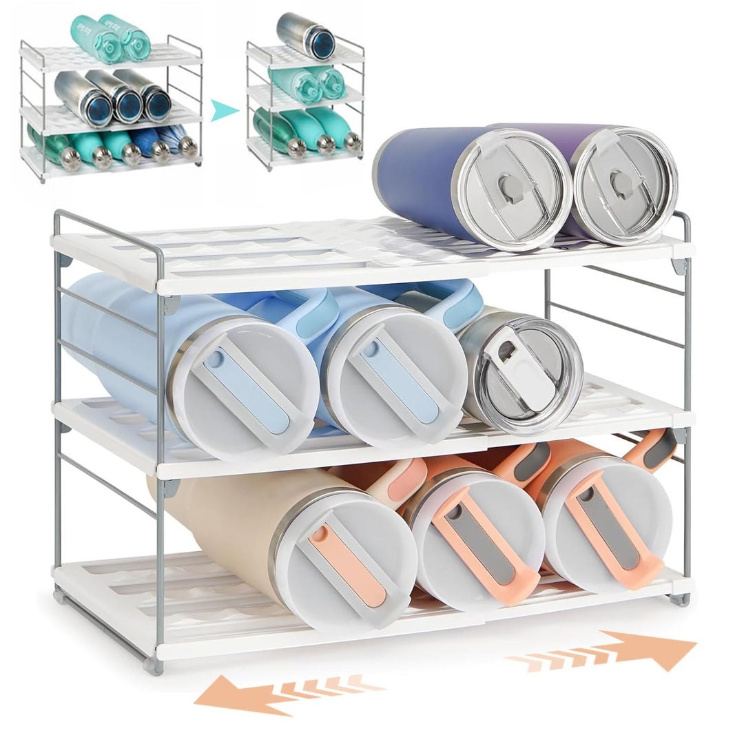 Flaschen Organizer Schrank Ausziehbar - 3 Ebenen Trinkflaschen Organizer für Wasserflaschen, Weisses