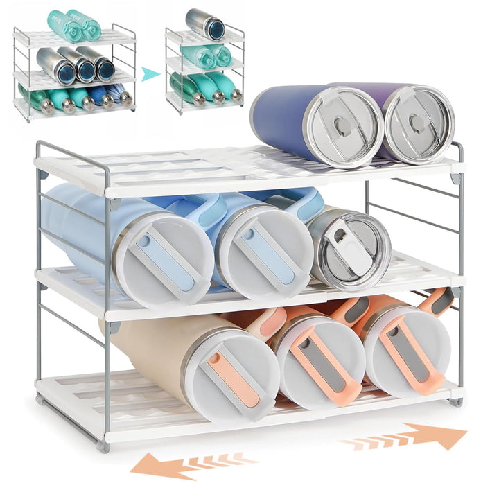 Flaschen Organizer Schrank Ausziehbar - 3 Ebenen Trinkflaschen Organizer für Wasserflaschen, Weisses