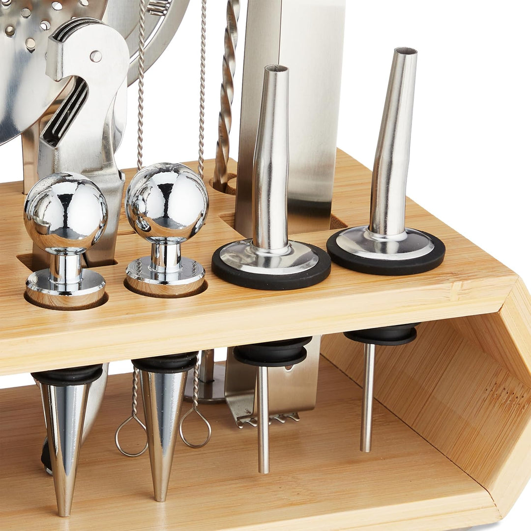 Relaxdays Cocktail Set, 16-TLG. Barset mit Ständer, Shaker, Barmass, Barlöffel, Zange, Edelstahl & B