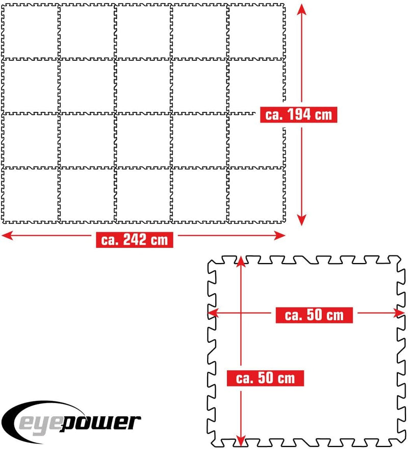 EYEPOWER 4,7m² Poolunterlage aus 20 grossen Matten - 50 x 50 x 1cm Dicke Poolmatte - Pool Unterlage