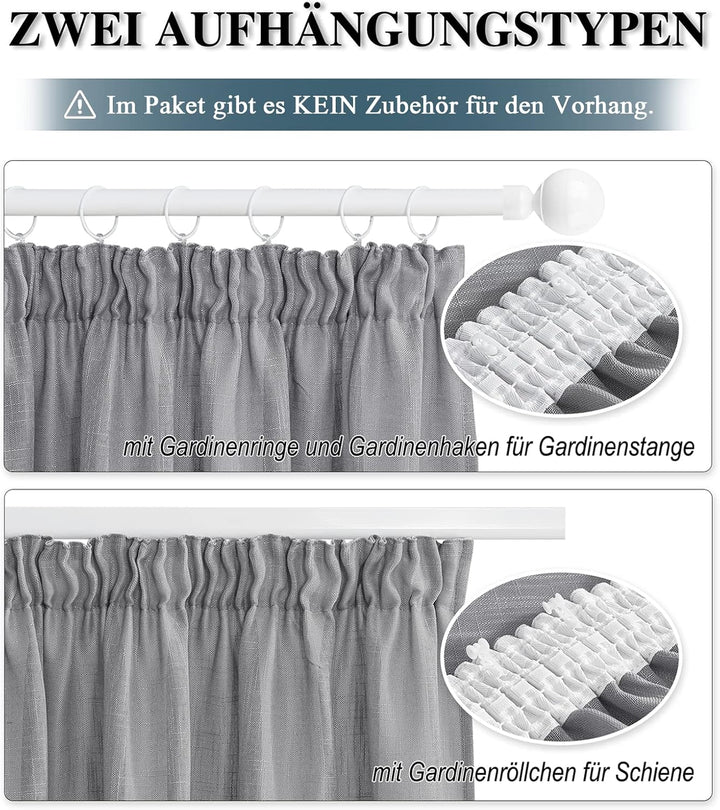 PONY DANCE Gardinen Wohnzimmer Modern Vorhang Leinenoptik - 2 Stücke H 245 x B 140 cm Gardinen Halbt
