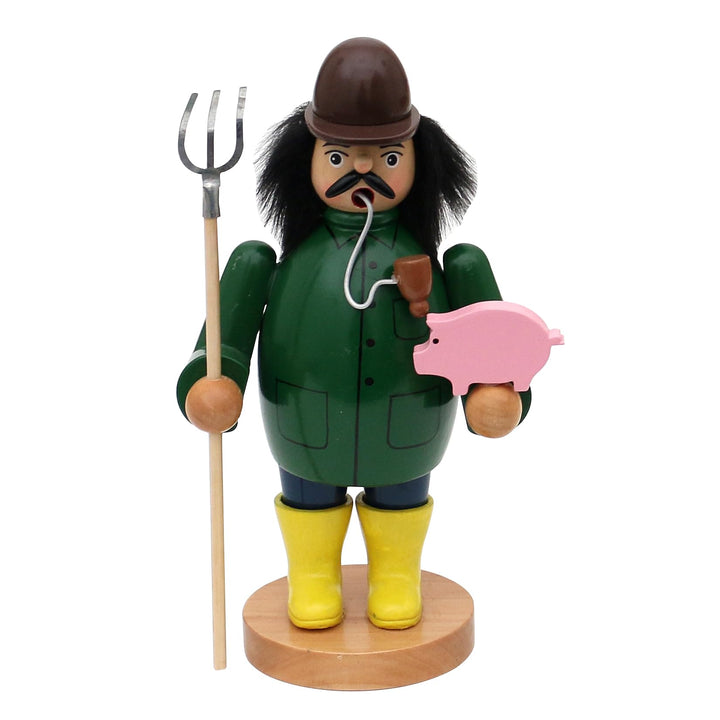 Dekohelden24 Holz Rauchfigur, Räucherfigur, Räuchermännchen, Räuchermann als Bauer/Landwirt mit gelb