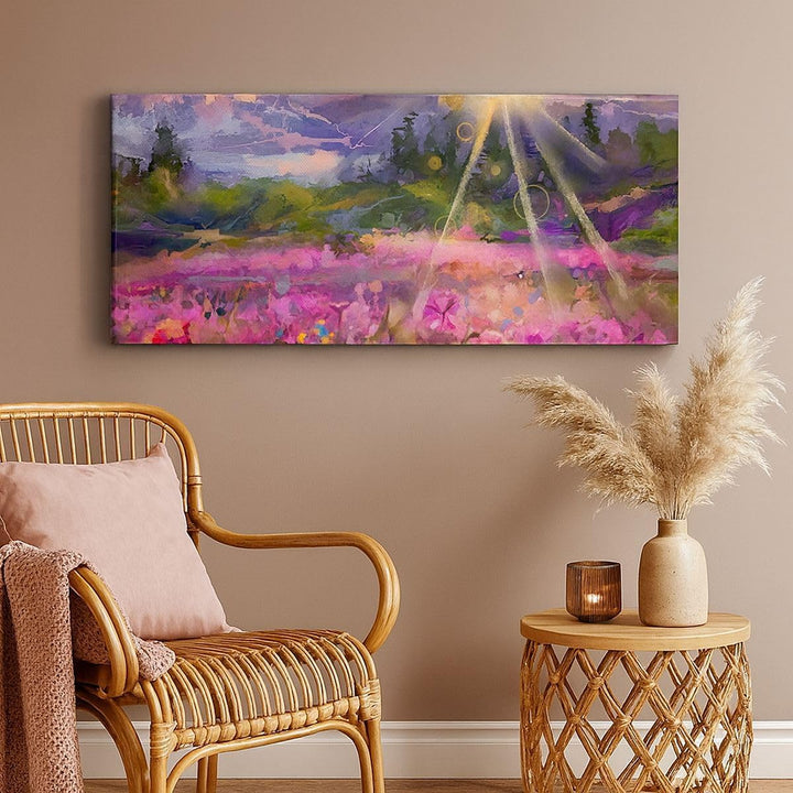 Panorama Bilder auf Leinwand 100x40cm Leinwandbild Berge Blumen Blumen Gross Wanddeko Bild Schlafzim