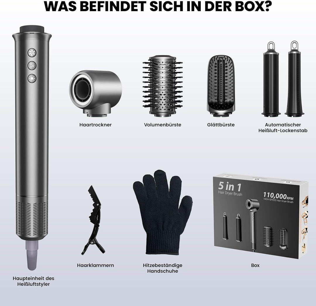 MANKIW 5 in 1 Airstyler Set,Heissluftstyler &amp; Warmluftbürste mit 110.000 U/Min Hochgeschwindigkeitsm