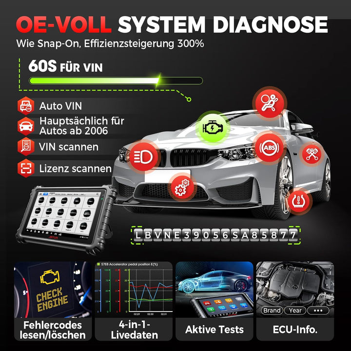 Autel MaxiCheck MX900 OBD2 Diagnosegerät Auto, 2025 Funktion wie MK900 MK900BT, Upgrade MaxiCOM MK80