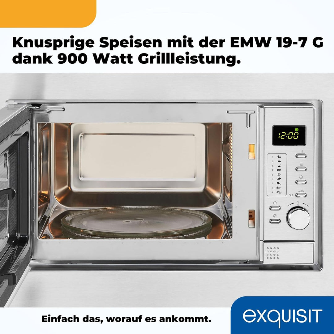 Exquisit Einbau-Mikrowelle EMW 19-7 G 900 Watt Grill 5 Leistungsstufen, Silber