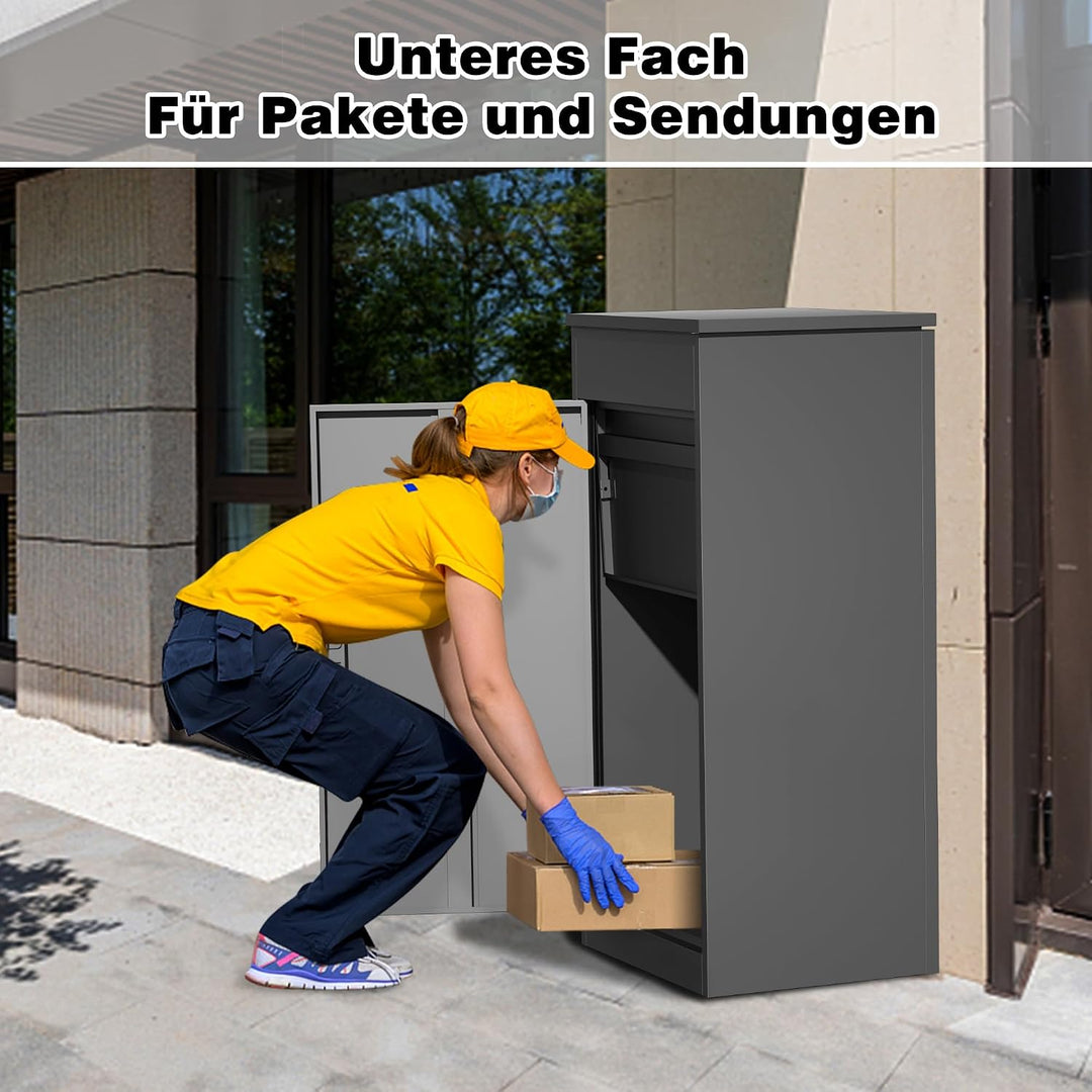 Paketbox Briefkasten mit Paketfach Paketbox Draussen Gross XXL Diebstahlgeschützter Paketbriefkasten