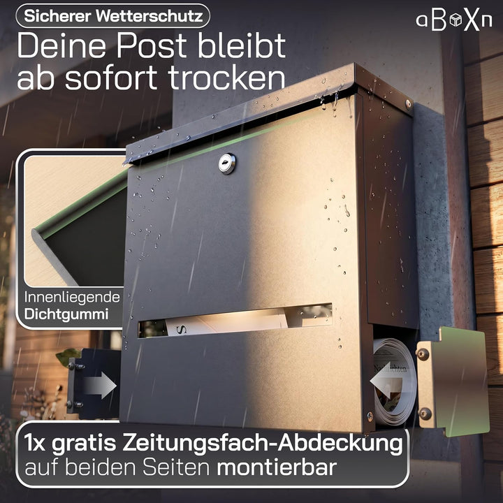 Briefkasten Anthrazit modern gross mit Zeitungsfach &amp; Sichtfenster | UV&amp;Wetterfest aus Stahlblech mi
