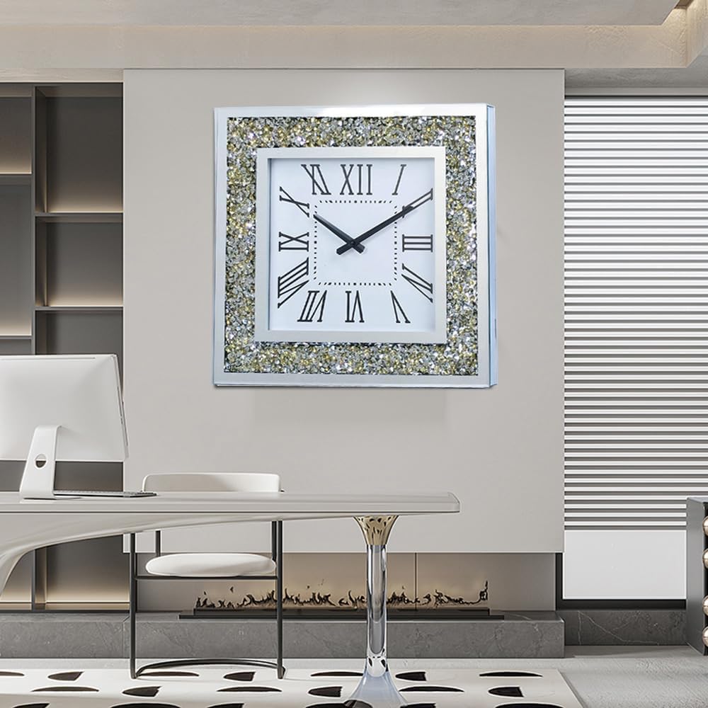 Wanduhr Wohnzimmer Dekor Crushed Diamond Spiegel Badezimmer Uhren Wand Kristall Dekorationen für Zuh
