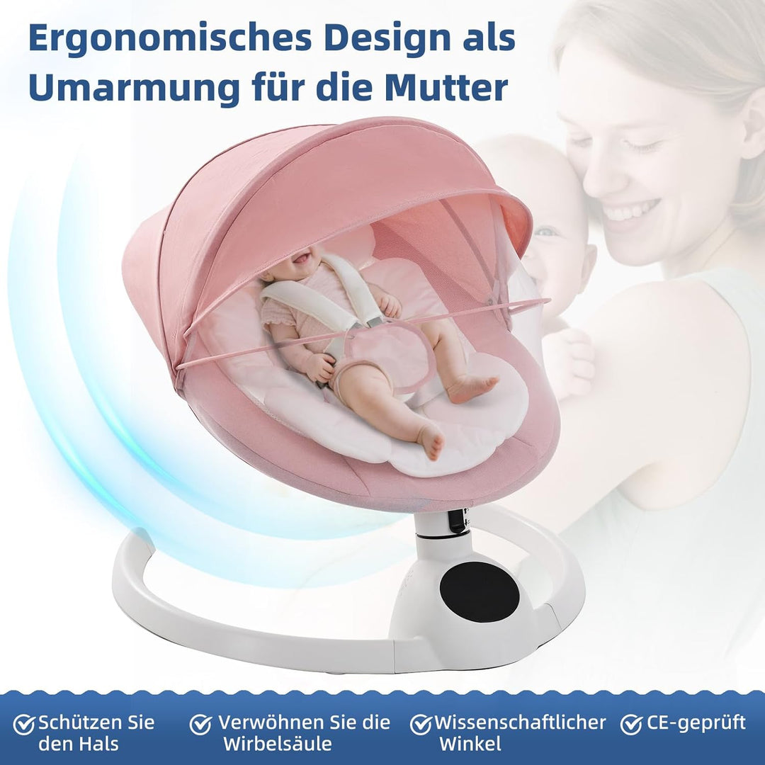 Babywippe Elektrisch Neugeborene bis 9 kg, Klappbar Bluetooth Babyschaukel Elektrisch mit 5 Schwingg