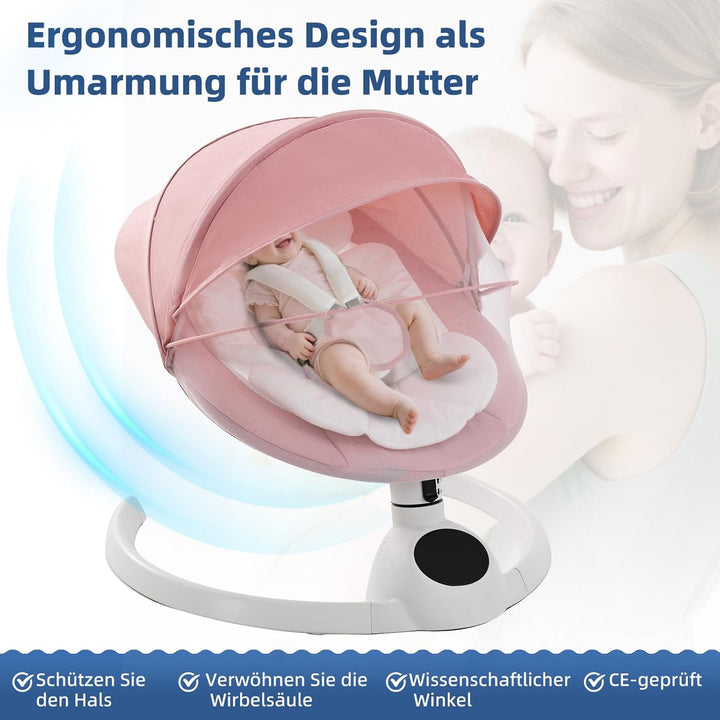 Babywippe Elektrisch Neugeborene bis 9 kg, Klappbar Bluetooth Babyschaukel Elektrisch mit 5 Schwingg