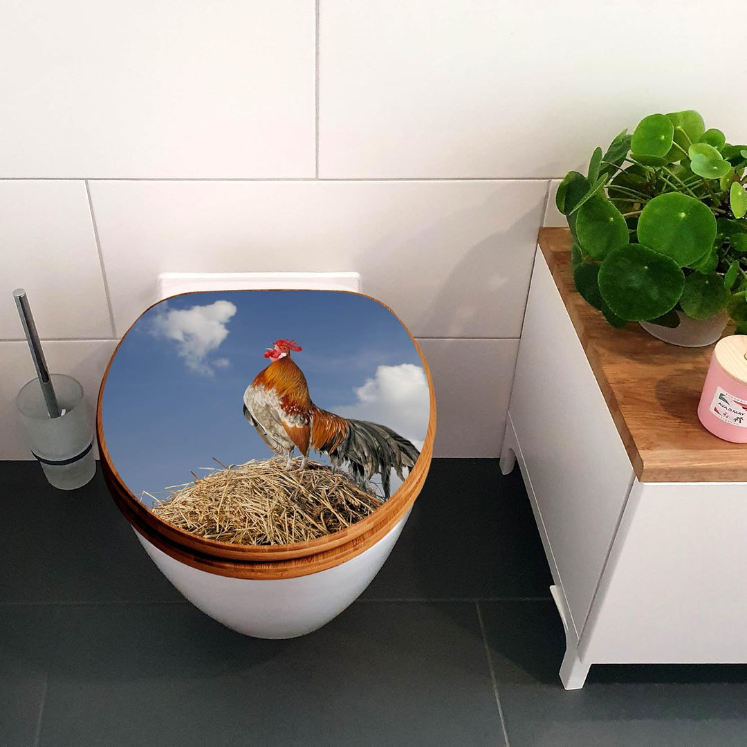 banjado® Design WC Sitz Bambus Absenkautomatik mit Motiv Hahn/Toilettendeckel mit Absenkautomatik Ho