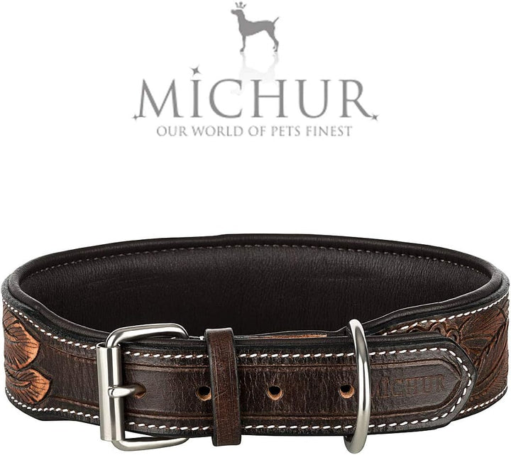 MICHUR Luna Hundehalsband Leder, Lederhalsband Hund, Halsband, Leder, Braun Schwarz Muster, in versc