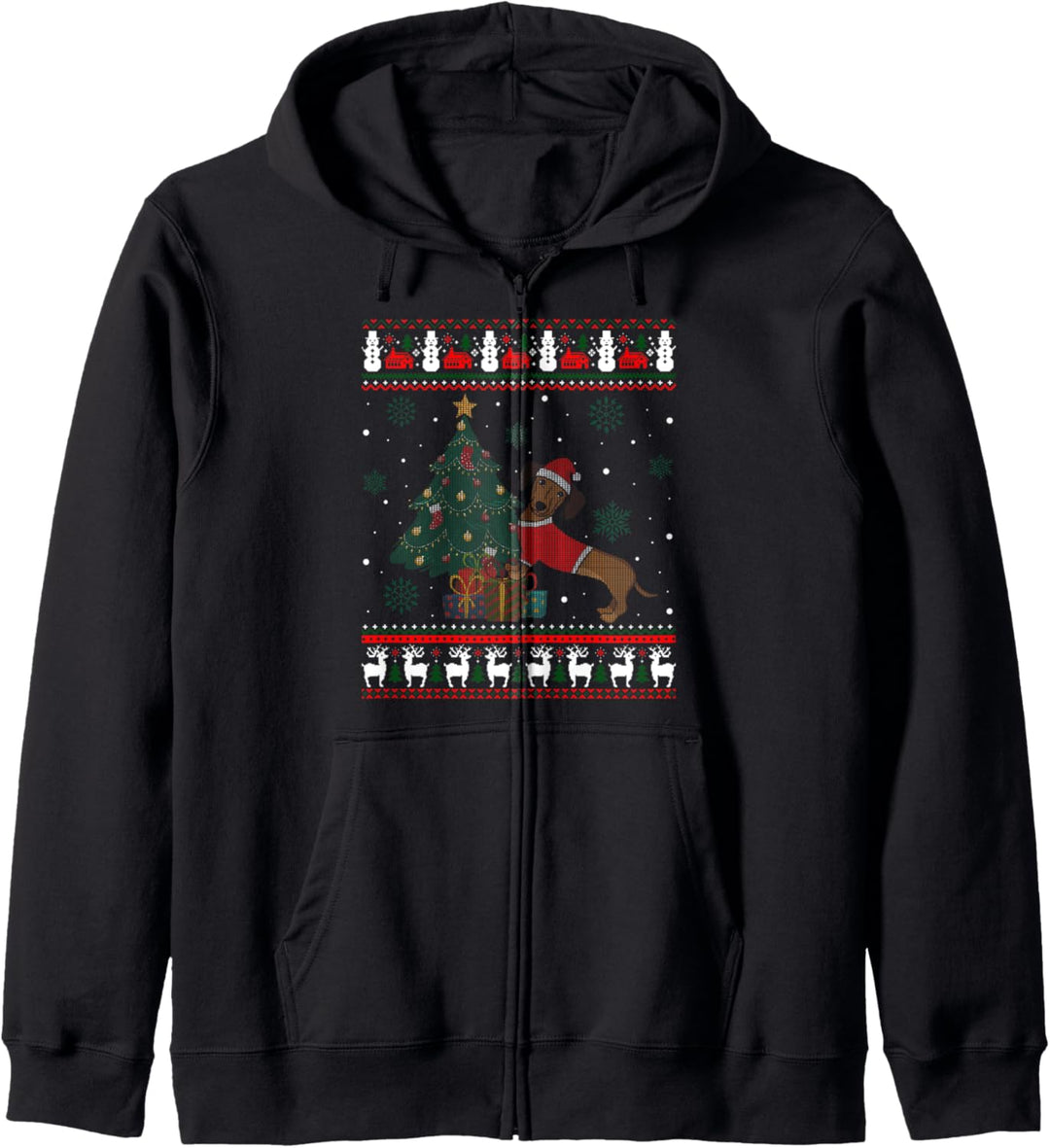Weihnachtspullover mit Dackel-Motiv, Weihnachtsgeschenk Kapuzenjacke